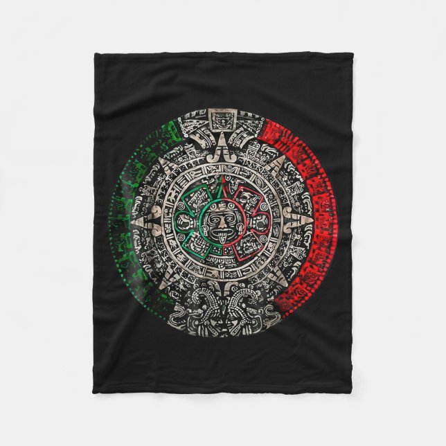 Aztec Calendar Sun Stone Mexican Art Carving Maya  Fleece Blanket (Front)