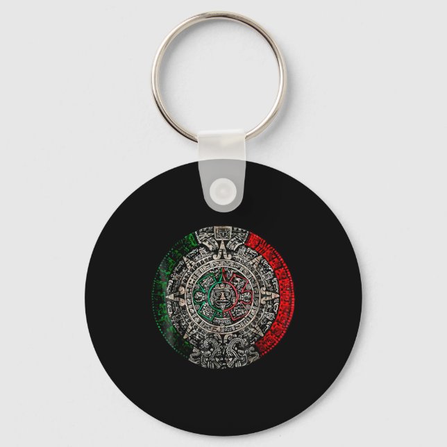 Aztec Calendar Sun Stone Mexican Art Carving Maya  Key Ring (Front)