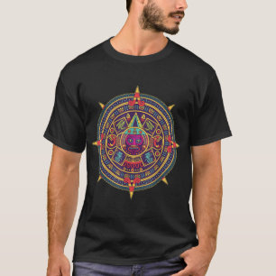 Aztec Calendar Sun Stone Mexican Art Carving Maya  T-Shirt