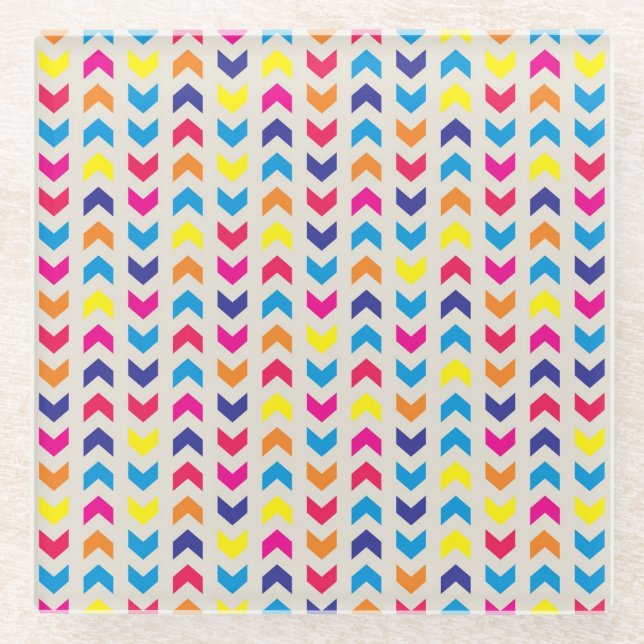 Aztec Chevron colourful Glass Coaster (Front)