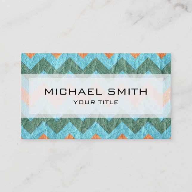 Aztec chevron zigzag pattern leather #6 business card (Front)
