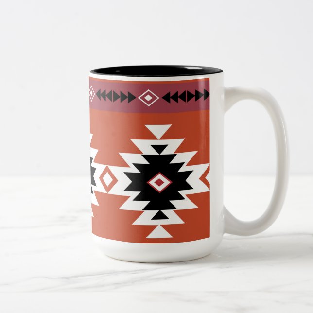 Aztec Colourful Geometric Pattern  Two-Tone Coffee Mug (Right)