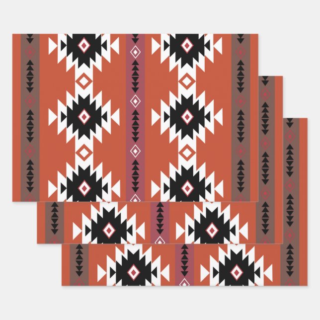 Aztec Colourful Geometric Pattern  Wrapping Paper Sheet (Set)