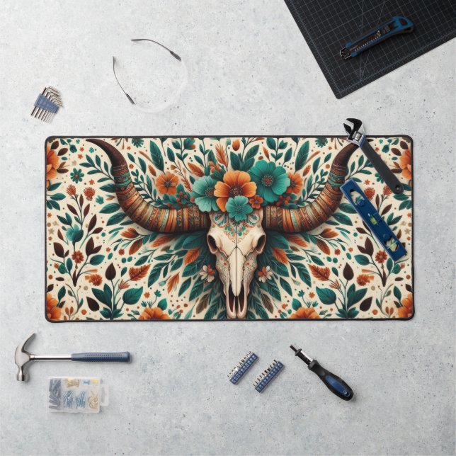 Aztec Cow Skull Desk Mat (Workstation)