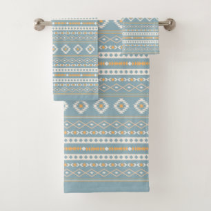 Aztec Cream Orange Blue Mixed Motif Rpt Pattern Bath Towel Set