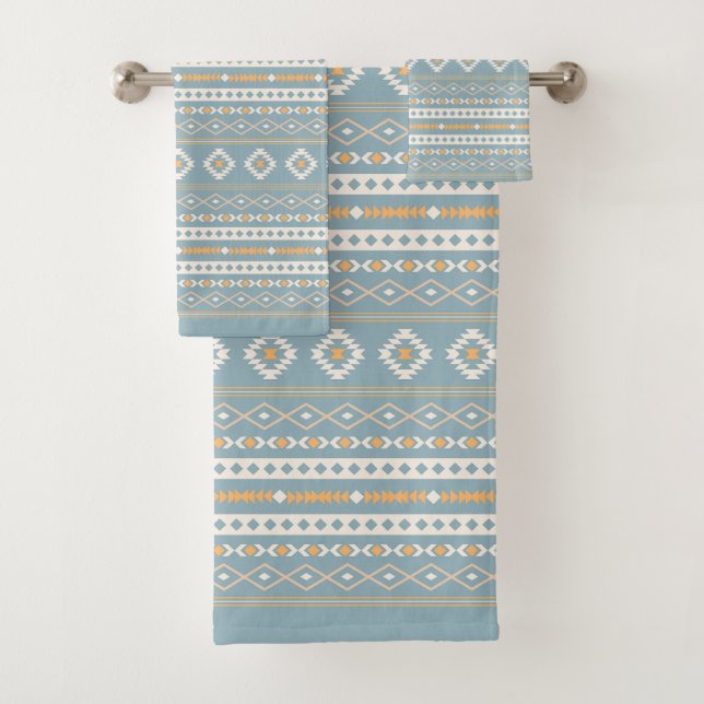 Aztec Cream Orange Blue Mixed Motif Rpt Pattern Bath Towel Set (Insitu)