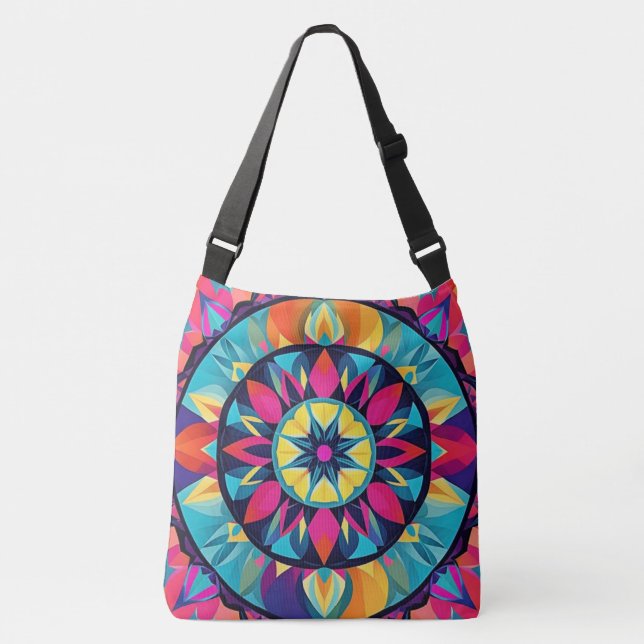 Aztec Crossbody Bag - Pink Blue Kaleidoscope Print (Front)