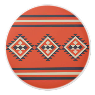 Aztec design in orange, beige and blue colours  ceramic knob