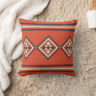 Aztec design in orange, beige and blue colours cushion