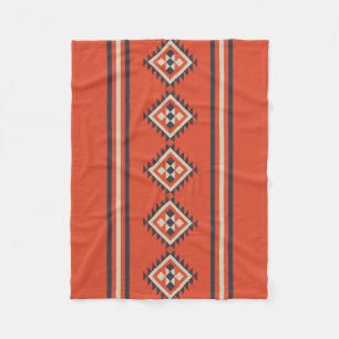 Aztec design in orange, beige and blue colours  fleece blanket