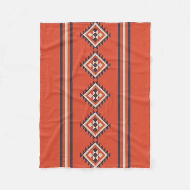 Aztec design in orange, beige and blue colours  fleece blanket (Front)