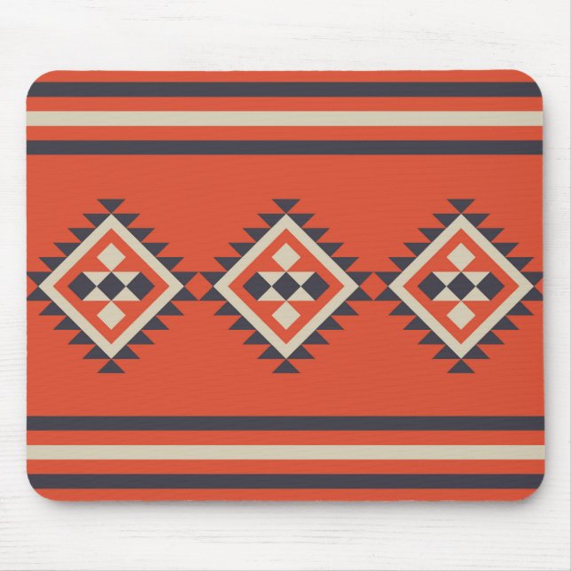 Aztec design in orange, beige and blue colours  mouse mat (Front)