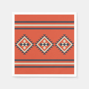 Aztec design in orange, beige and blue colours  napkin