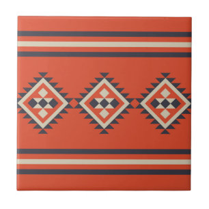 Aztec design in orange, beige and blue colours  tile