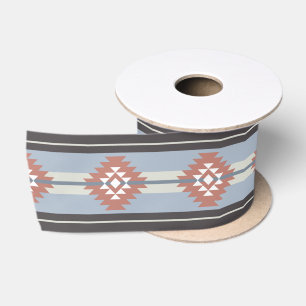 Aztec design in pink and blue colours satin ribbon