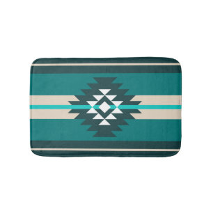 Aztec design in turquoise color bath mat