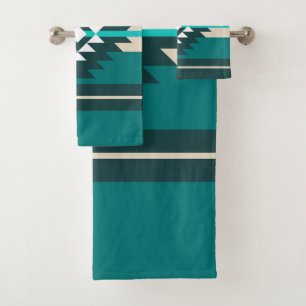 Aztec design in turquoise color bath towel set