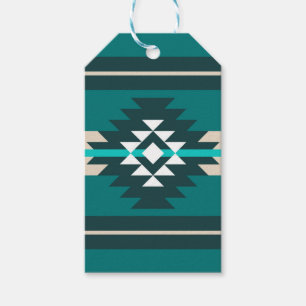 Aztec design in turquoise color gift tags