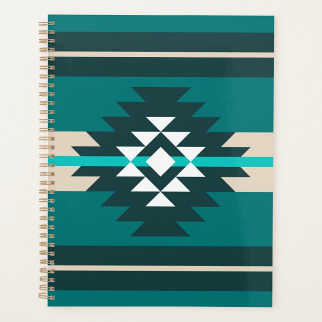 Aztec design in turquoise color planner (Front)