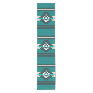 Aztec design in turquoise color short table runner