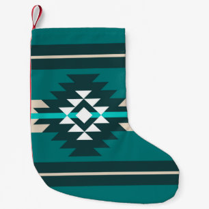 Aztec design in turquoise color small christmas stocking