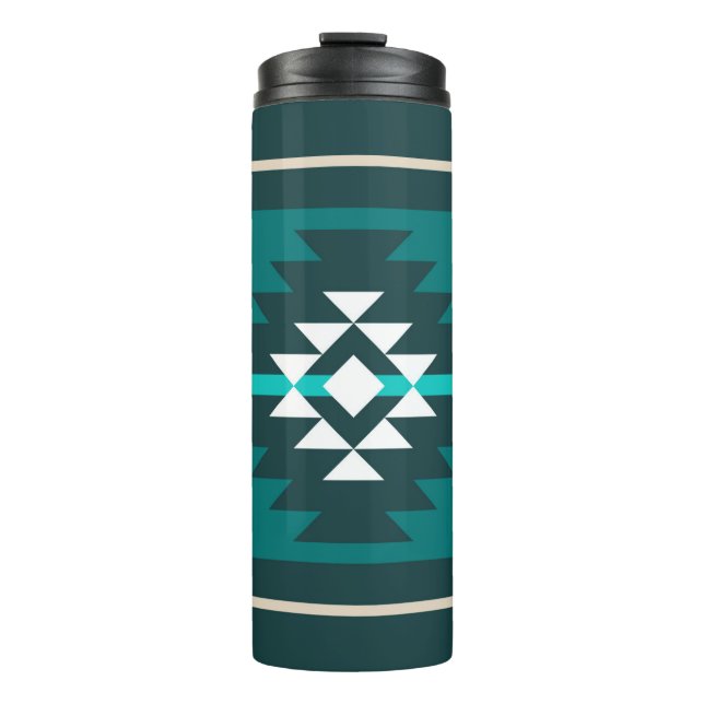 Aztec design in turquoise color thermal tumbler (Front)