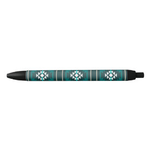 Aztec design in turquoise colour black ink pen