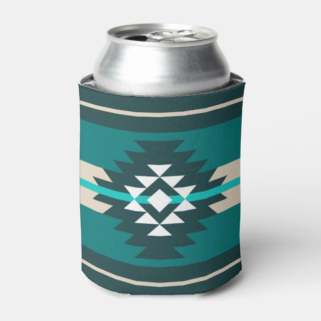 Aztec design in turquoise colour can cooler (Can Front)