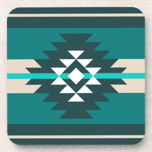 Aztec design in turquoise colour coaster