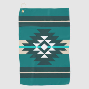 Aztec design in turquoise colour golf towel