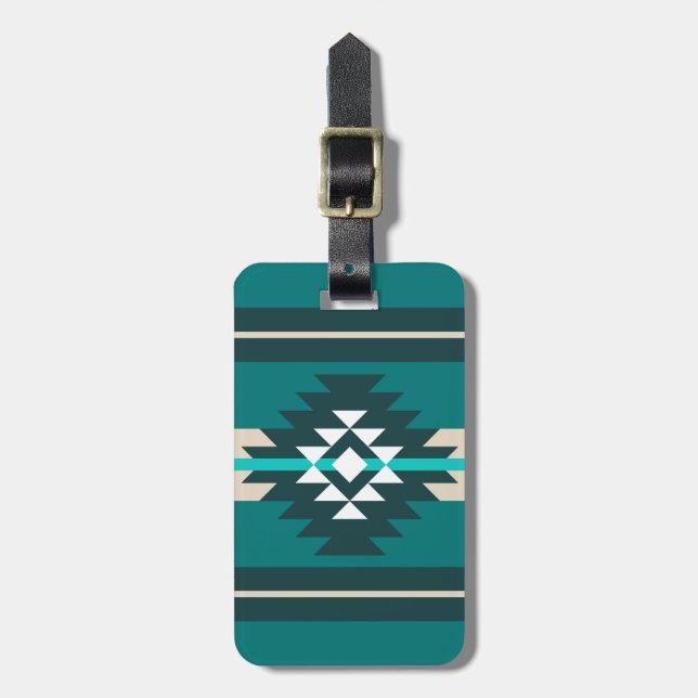 Aztec design in turquoise colour luggage tag (Front Vertical)