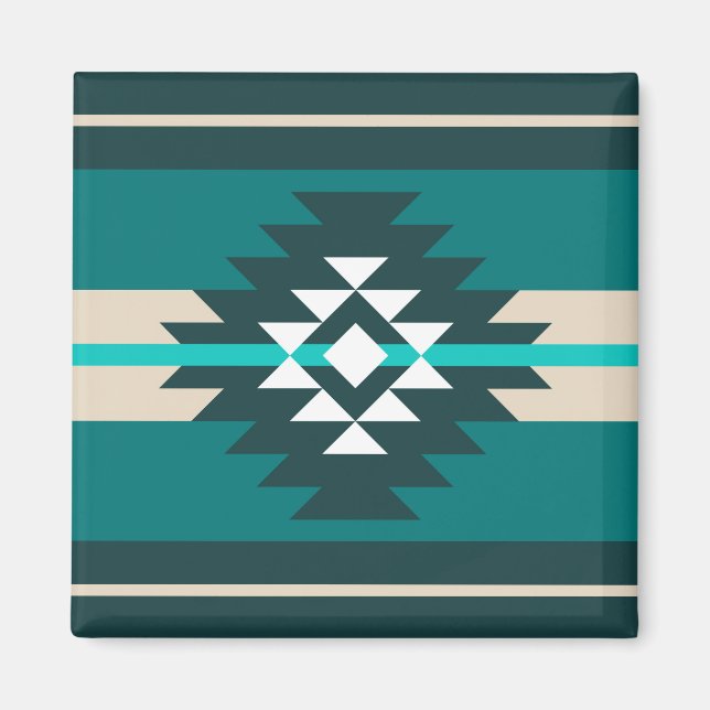 Aztec design in turquoise colour magnet (Front)