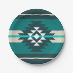 Aztec design in turquoise colour paper plate