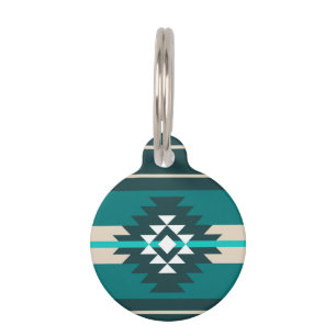 Aztec design in turquoise colour pet tag