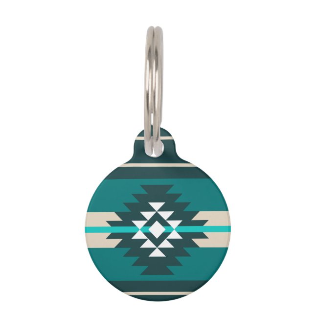Aztec design in turquoise colour pet tag (Front)