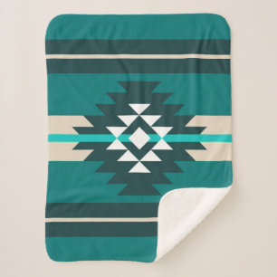 Aztec design in turquoise colour sherpa blanket