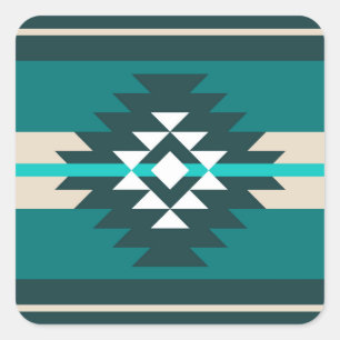 Aztec design in turquoise colour square sticker