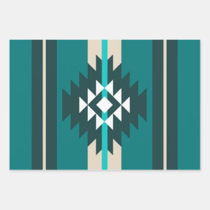 Aztec design in turquoise colour wrapping paper sheet