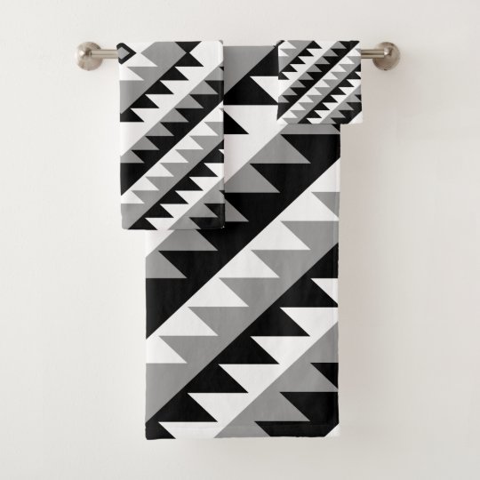 Aztec Diamond Motif Design Black White Grey Bath Towel Set Zazzle.co.uk