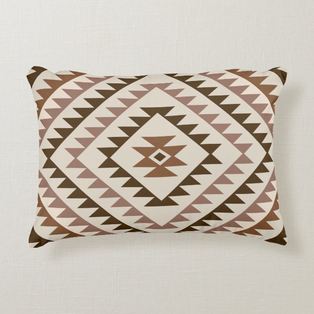 Aztec Diamond Motif Design Browns+Cream Decorative Cushion (Front)