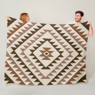 Aztec Diamond Motif Design Browns+Cream Fleece Blanket