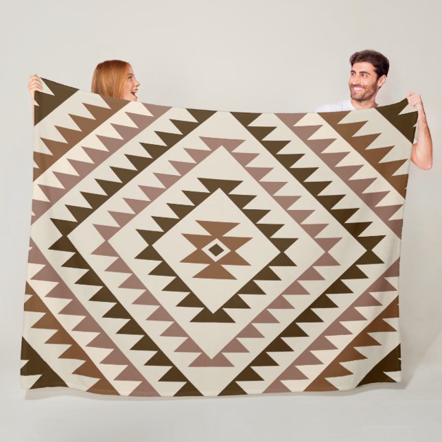 Aztec Diamond Motif Design Browns+Cream Fleece Blanket (In Situ)