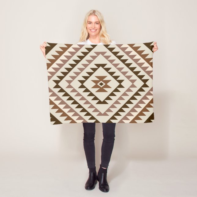 Aztec Diamond Motif Design Browns+Cream Fleece Blanket (In Situ)