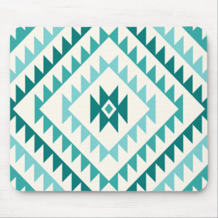 Aztec Diamond Motif (v) Design Teals & Cream Mouse Mat