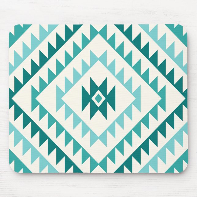 Aztec Diamond Motif (v) Design Teals & Cream Mouse Mat (Front)