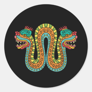 Aztec Double Headed Serpent Snake Mexico Art Classic Round Sticker