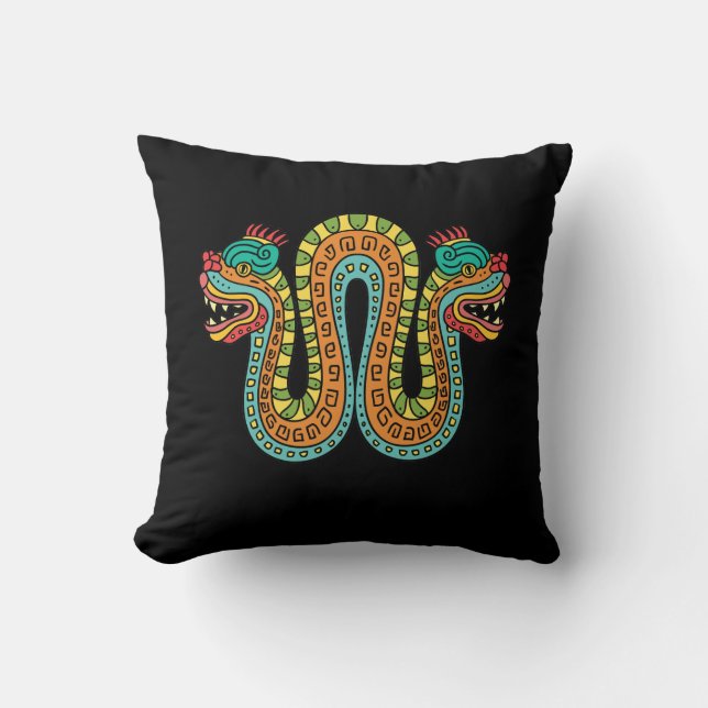 Aztec Double Headed Serpent Snake Mexico Art Cushion (Front)