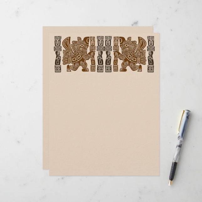 Aztec Eagle Warrior Tribal Ancient Art Custom Letterhead (Front/Back In Situ)