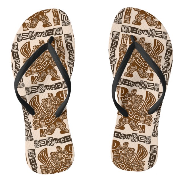 Aztec Eagle Warrior Tribal Ancient Art Flip Flops (Footbed)