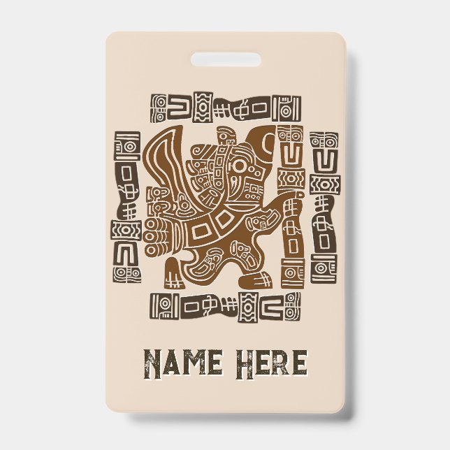 Aztec Eagle Warrior Tribal Ancient Art ID Badge (Front)